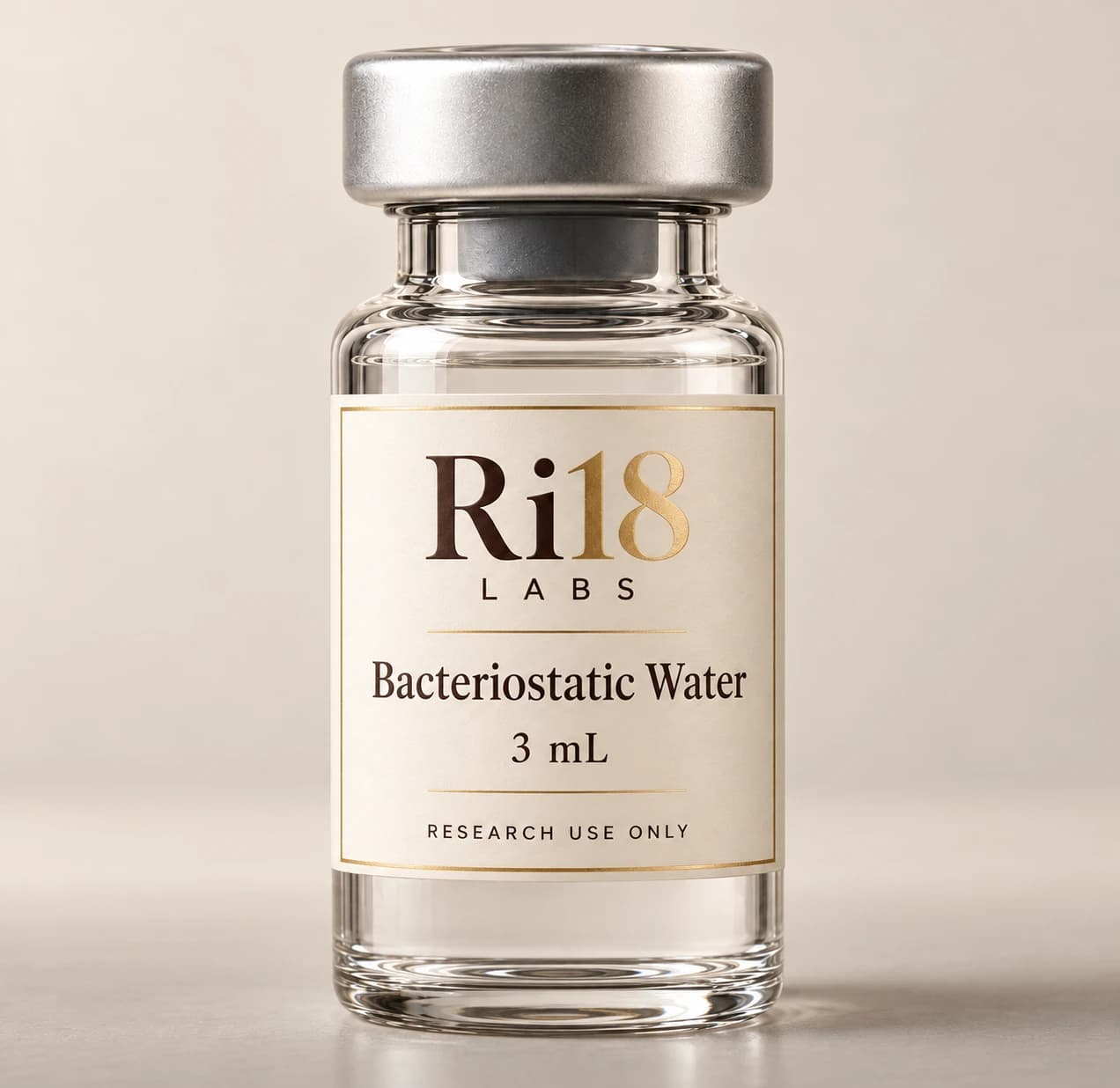 Ri18 Labs Bacteriostatic Water 3 mL in a glass vial