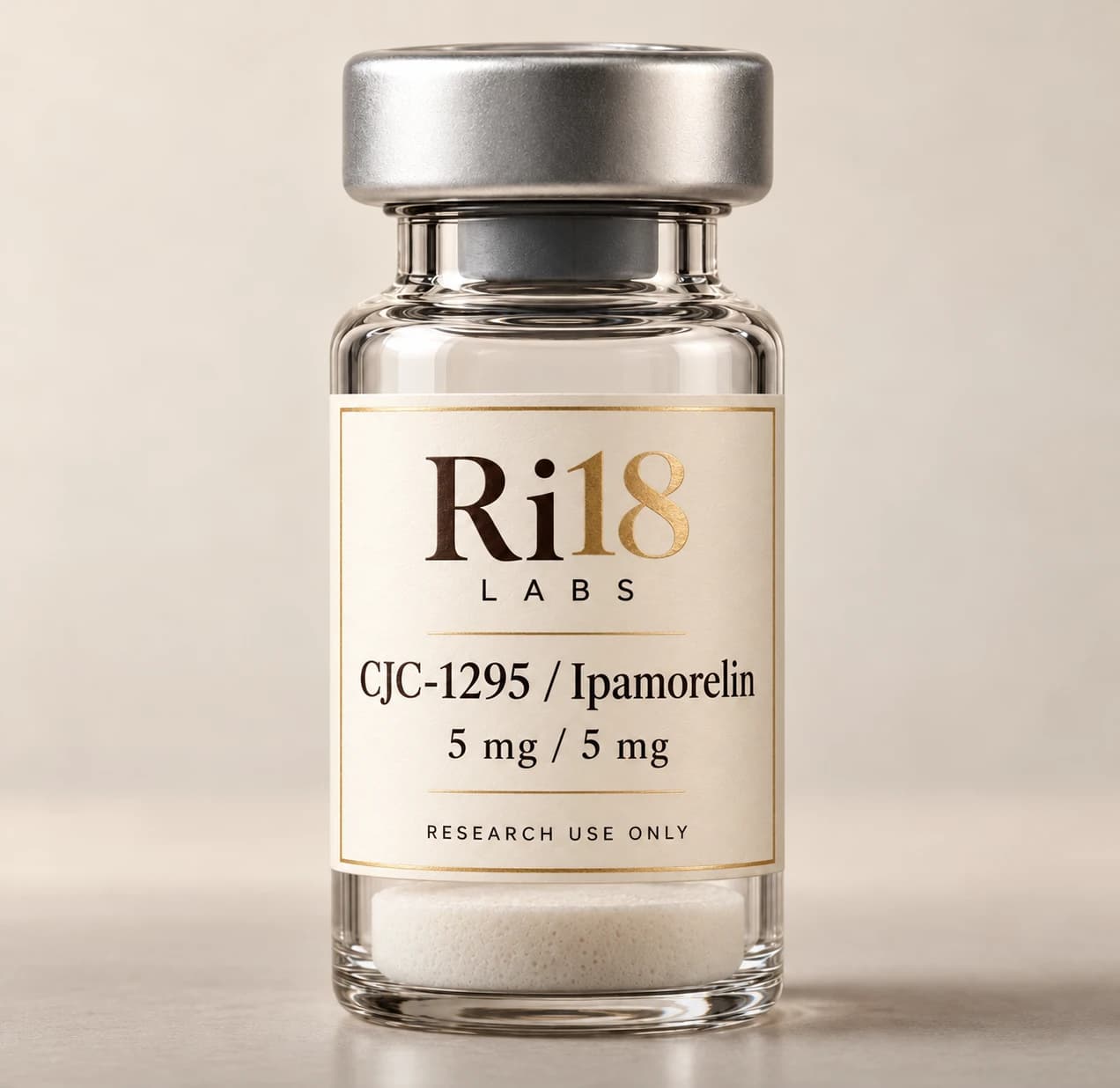 Ri18 Labs CJC-1295 / Ipamorelin 5 mg / 5 mg in a 3 mL glass vial
