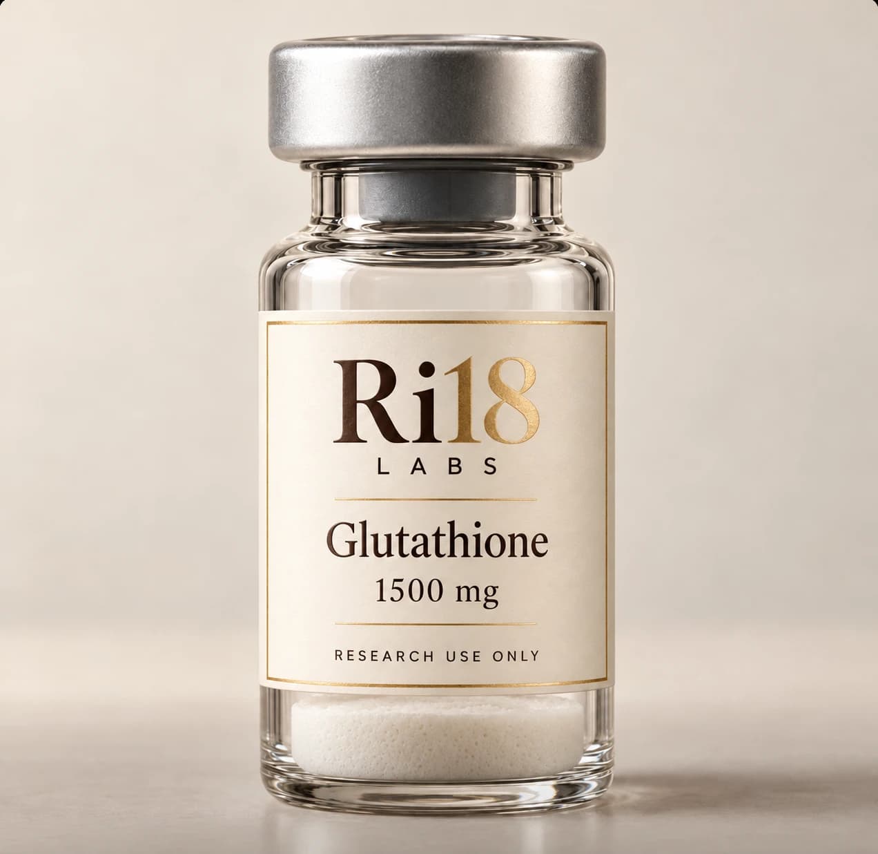 Ri18 Labs Glutathione 1500 mg in a 3 mL glass vial